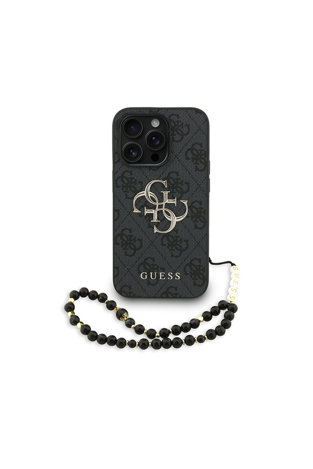 iPhone 13 Pro Max Compatible Case Licensed Wrist Strap Drawstring Metal 4g and Cover with Text Logo Black