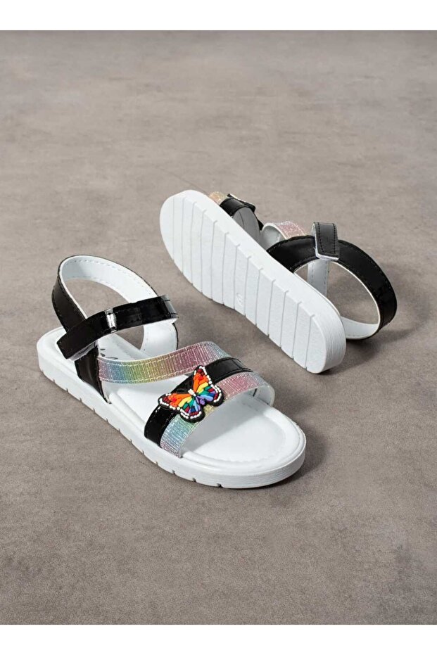 Children's White Daily Single Velcro Butterfly Detailed Lightweight Sandals Comfortable Sole Pool Daily Slippers