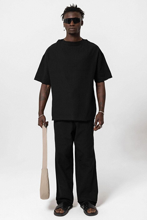 Basic Oversize Linen Suit Black