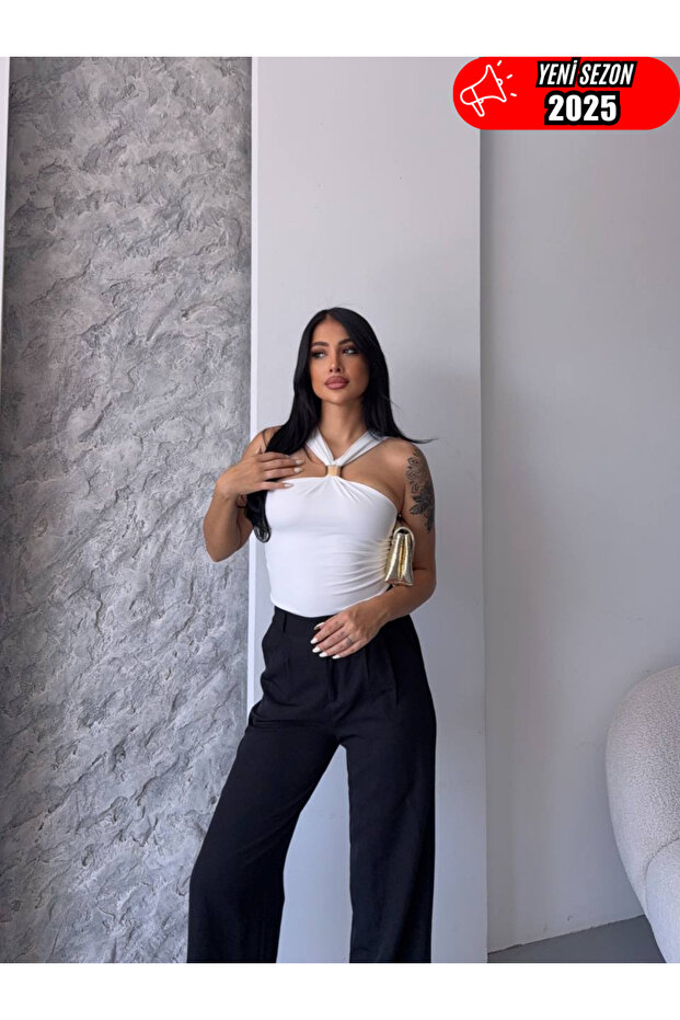 Single Shoulder Buckle Sandy Blouse - 3