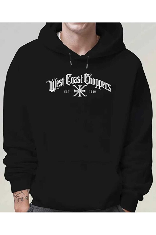 West Coast Choppers Printed Hooded Pocket Cotton Black Sweatshirt