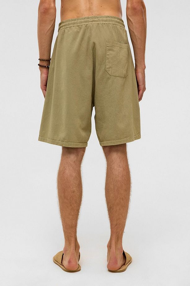 Oversize Keten Şort Haki - 5