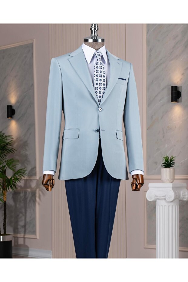 Italian Style Slim Fit Combination Suit Blue T13926