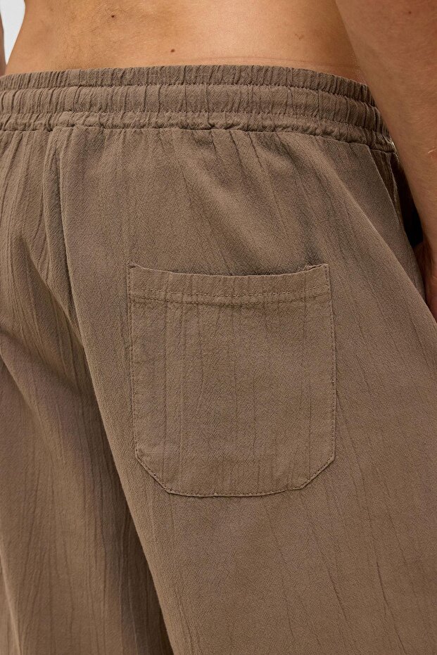 Oversize Keten Şort Kahve - 7