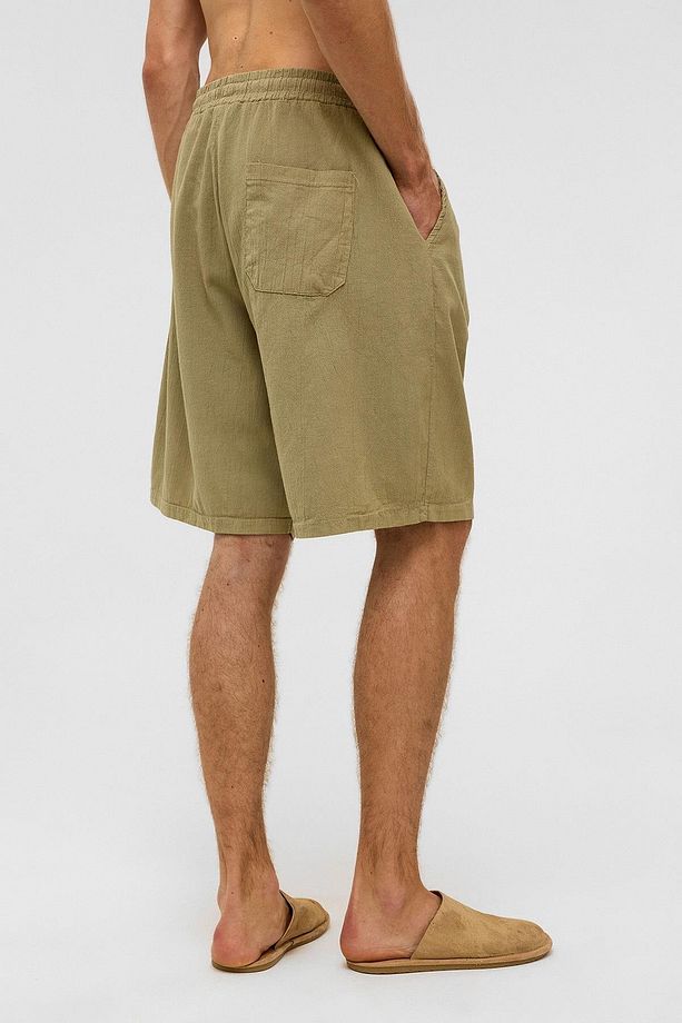 Oversize Keten Şort Haki - 6