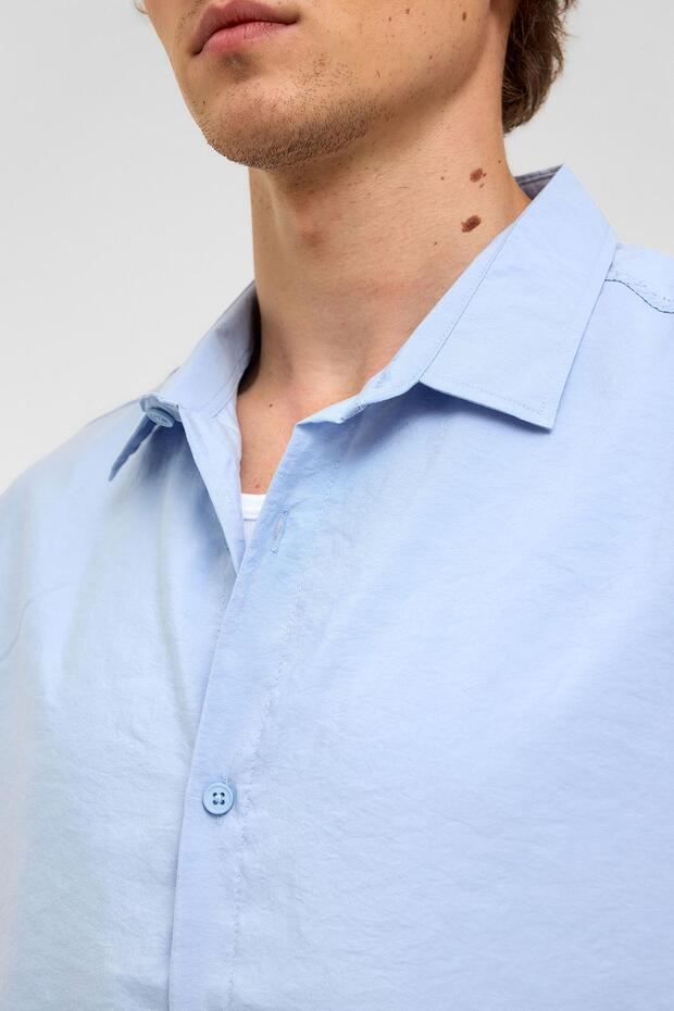 Basic Oversize Kısa Kollu Modal Gömlek Bebe Mavi - 5