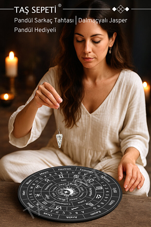 Pandul Pendulum Board Organic Turkish Black Sun Moon Centered Dalmatian Jasper Pandul Gift