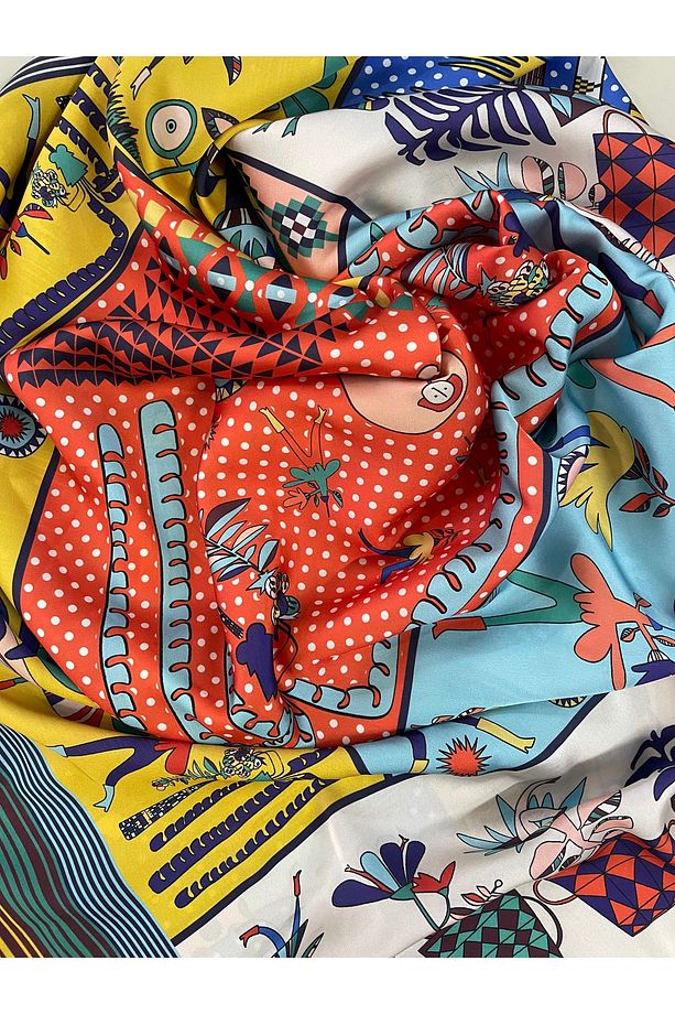 Scarf Sarı Çiçek Fular 70*70 - 2