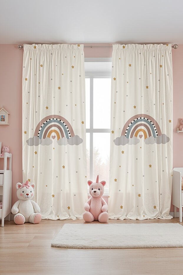 Plain Pastel Rainbow Patterned Children's Nursery Drapery Curtain (Single Panel Pricing)