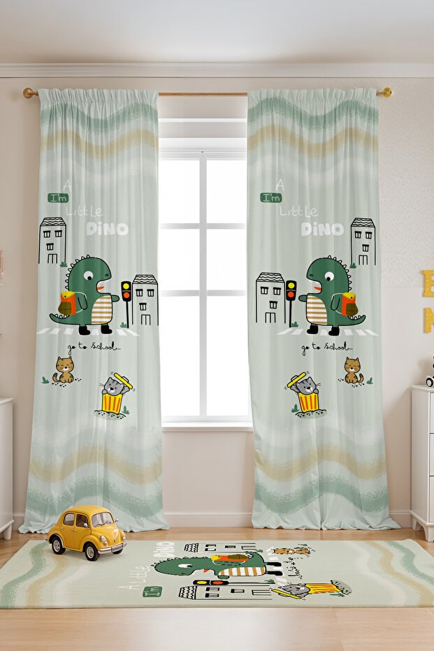 Rainbow Dinosaur Safari Patterned Children's Baby Room Background Curtain (Single Wing Pricing)
