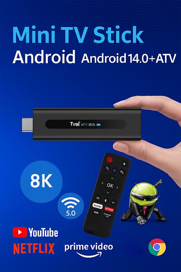 8K Android TV Stick HDMI Medya Oynatıcı Android 14 2GB RAM 16GB Bluetooth 5.0 Google Asistan - 3