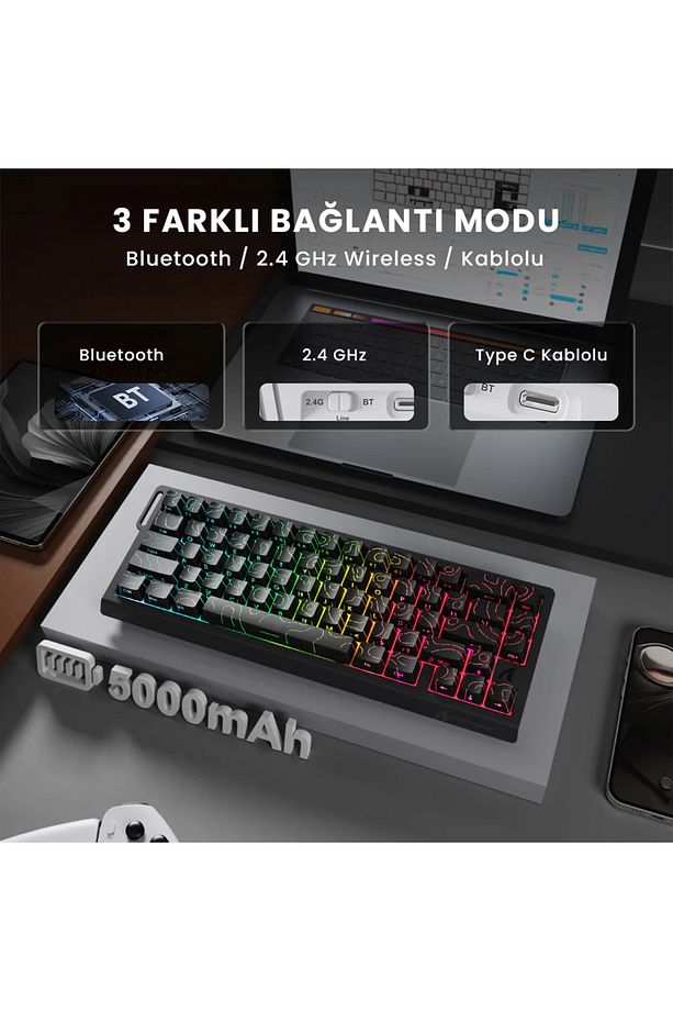 Attack Shark x68 HE Pro Wireless Manyetik Switch Klavye 8k Hz - 3