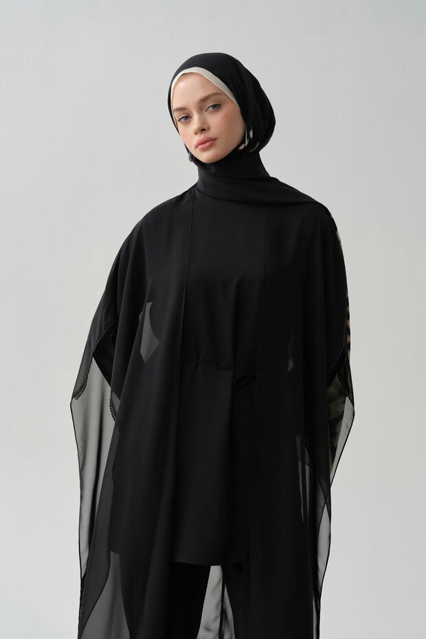 Şifon Kombinli Tunik - Siyah - 2