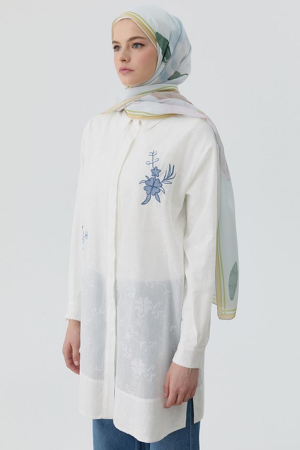 Nakış Detaylı Brode Tunik - Ekru - 3