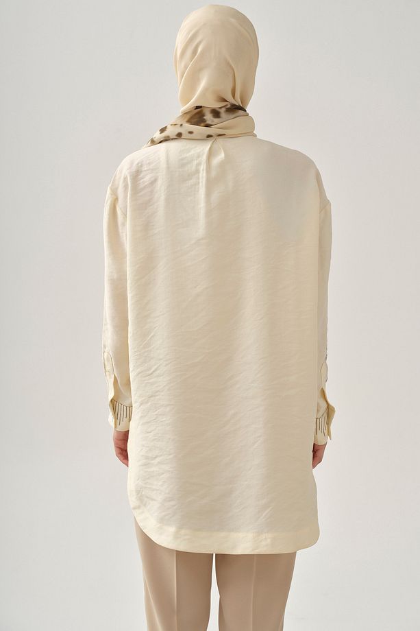 Kollar Nakışlı Tunik - Ekru - 7