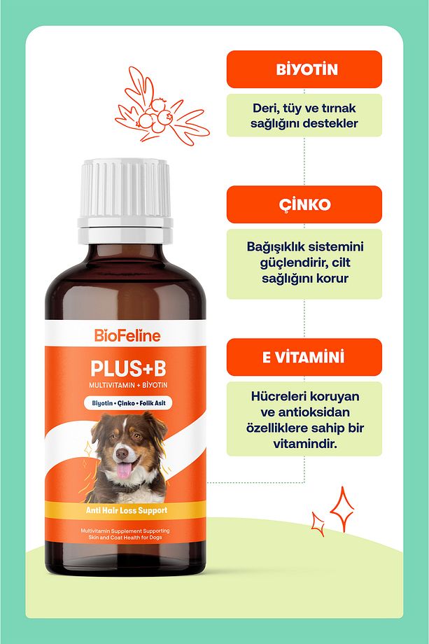 Köpekler İçin Biotin ve Çinko İçeren Tüy Dökülmesini Azaltıcı Plus+B Damla – 50ml - 5