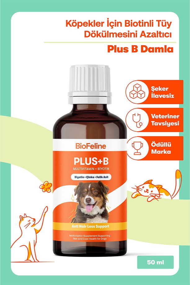 Köpekler İçin Biotin ve Çinko İçeren Tüy Dökülmesini Azaltıcı Plus+B Damla – 50ml - 4