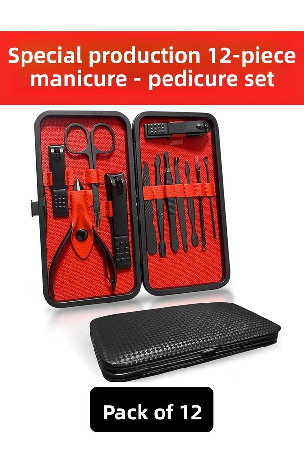Premium High Quality Steel Hand Face Foot Care 12 Pieces Manicure Pedicure Set with Bag