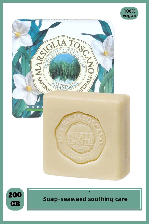 Marsiglia Toscano Alga Marina Solid Soap 200 Gr | Seaweed Extract | Soothing | Bath Soap