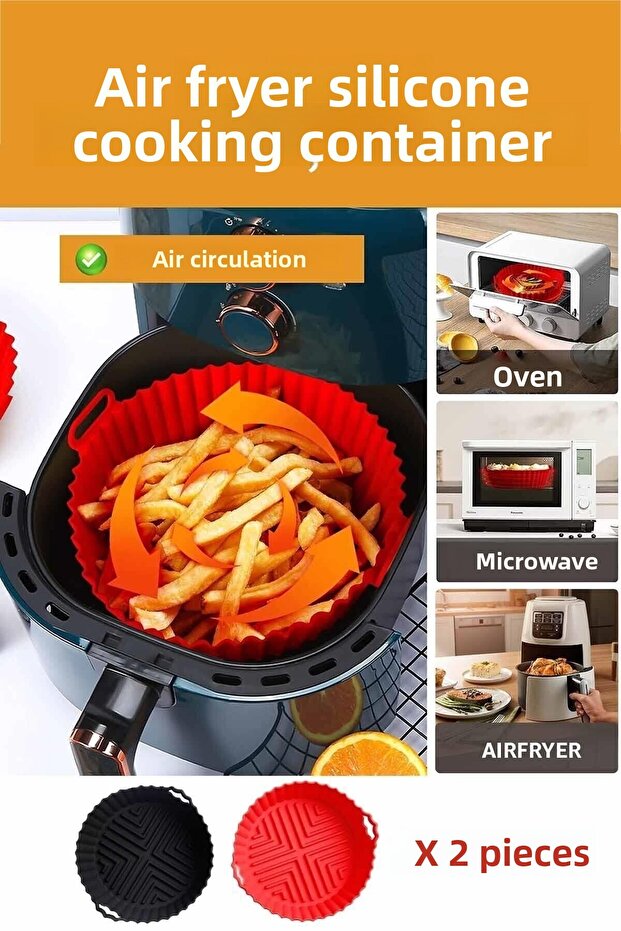 2 Silicone Air Fryer Cooking Containers - Compatible with All Devices