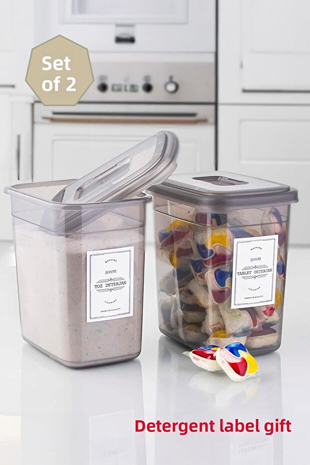 2-Piece Multi-Purpose Powder and Tablet Detergent Storage Box Container Set with Labels 2.1 Lt - 1