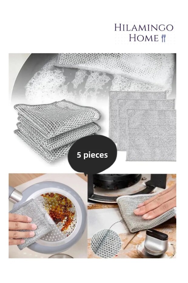 5 Pieces Wire Dish Cloth Non-Scratching Dish Wire Steel Cloth 20X20 Inox Wire Cloth