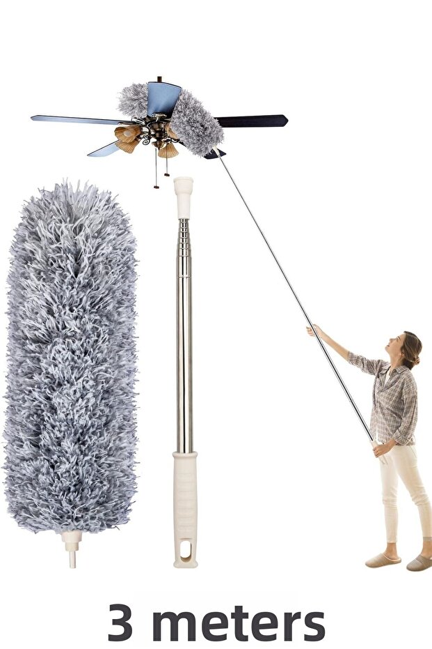 مكنسة غبار من الألياف الدقيقة قابلة للتمديد بطول 245 سم، عملية وقابلة للانحناء - 2