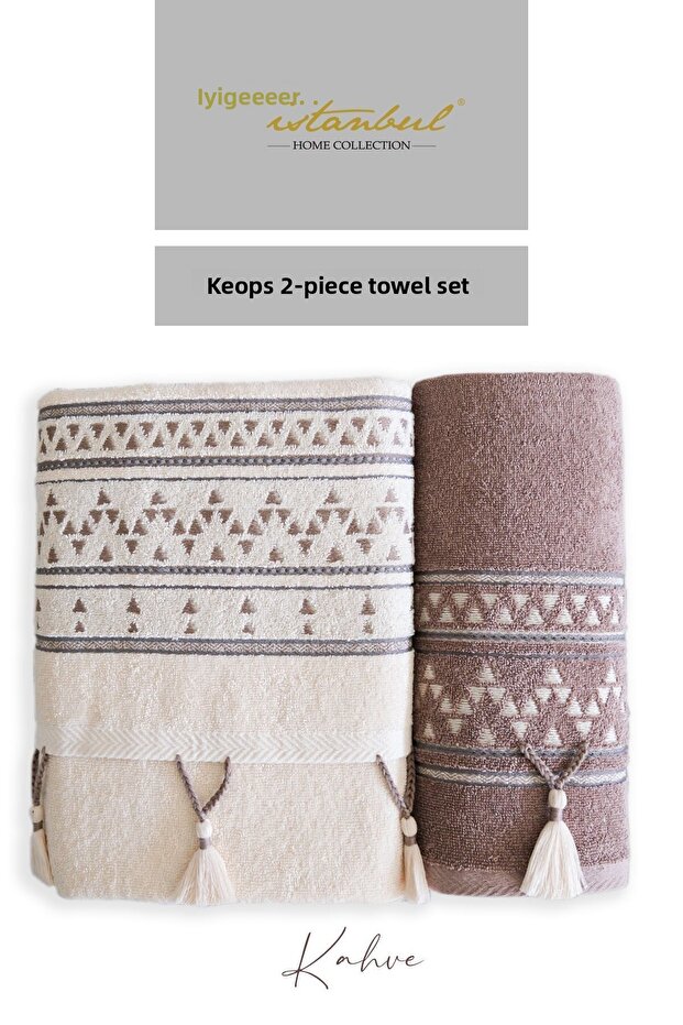 Keops 100% Cotton Embroidered Tasseled 2-Piece Boxed Towel Set
