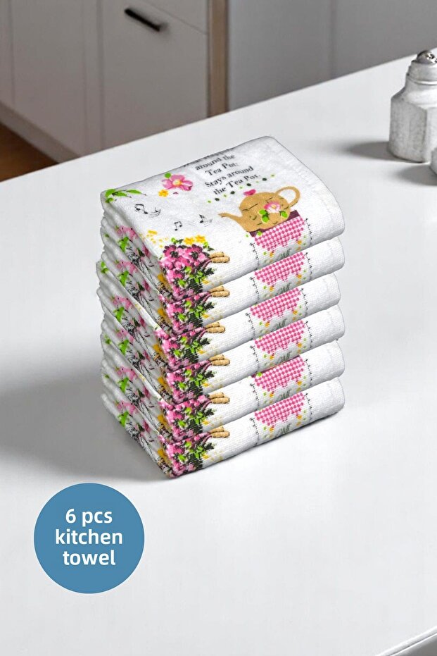 6 Pack Printed White Kitchen Towel Model - 2