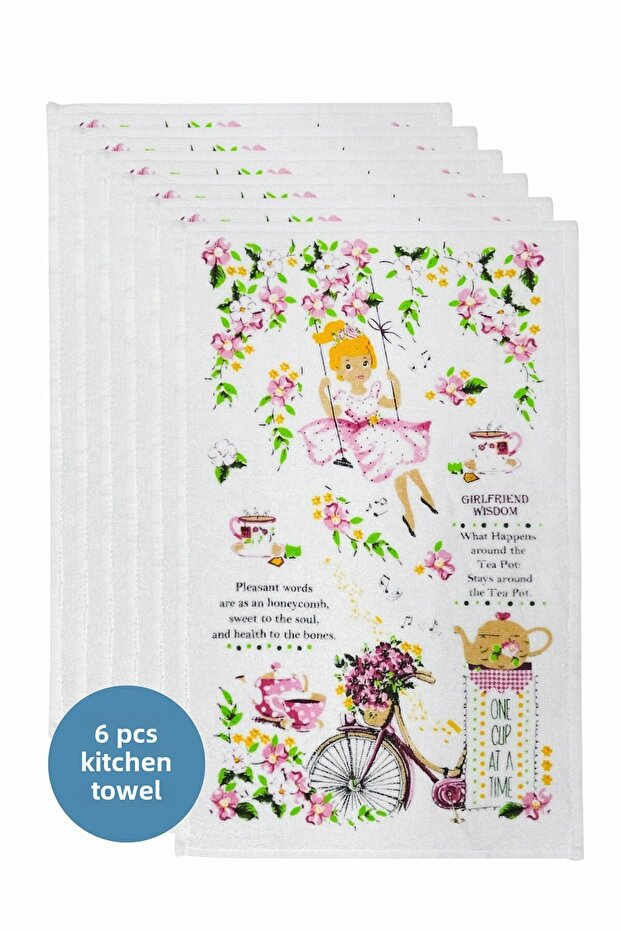 6 Pack Printed White Kitchen Towel Model - 1
