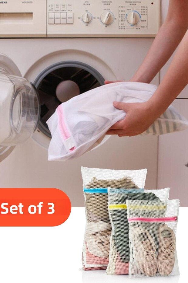 Set of 3 Laundry Nets with Colorful Zippers