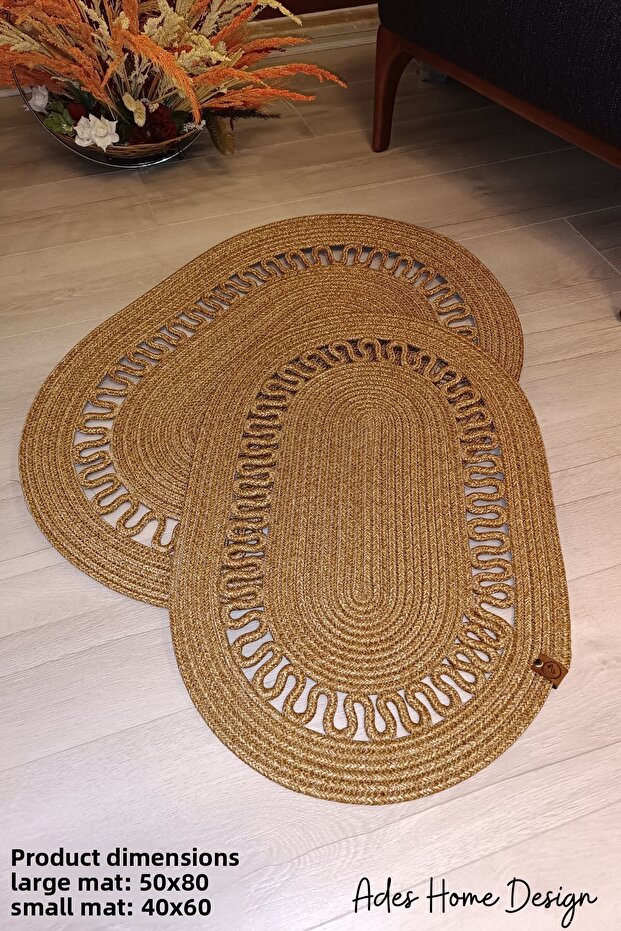 Jute 2-Piece Wicker, Mat, Bath Mat, Door Mat, Balcony, Decor Lux Mat Set