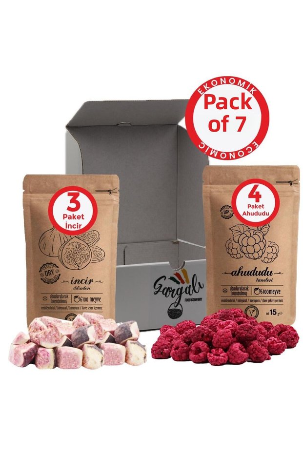 7-Pack - 4 Packs of Raspberry (Frambuaz) 3 Packs of Fig - Freeze-Dried Fruit Chips