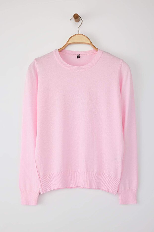 Wardrobe Essentials Pembe Merserize Görünümlü İnce Basic Triko Kazak | TWOAW26KZ00081 - 5