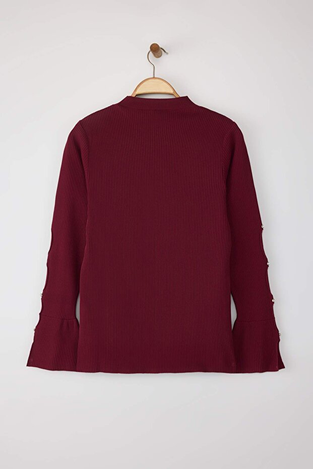 Bordo Vücudu Saran İnce Triko Bluz TBBAW24AF00021 - 7