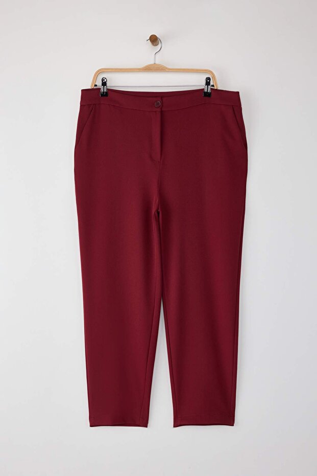 Bordo Cigarette Dokuma Kumaş Pantolon TBBAW23AR00051 - 5