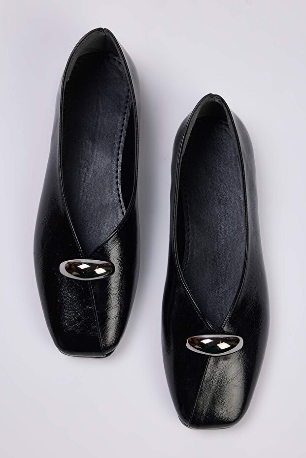 Fekete kiegészítő részletes négyzet orrú női balerina TAKAW26BE00007 - 1