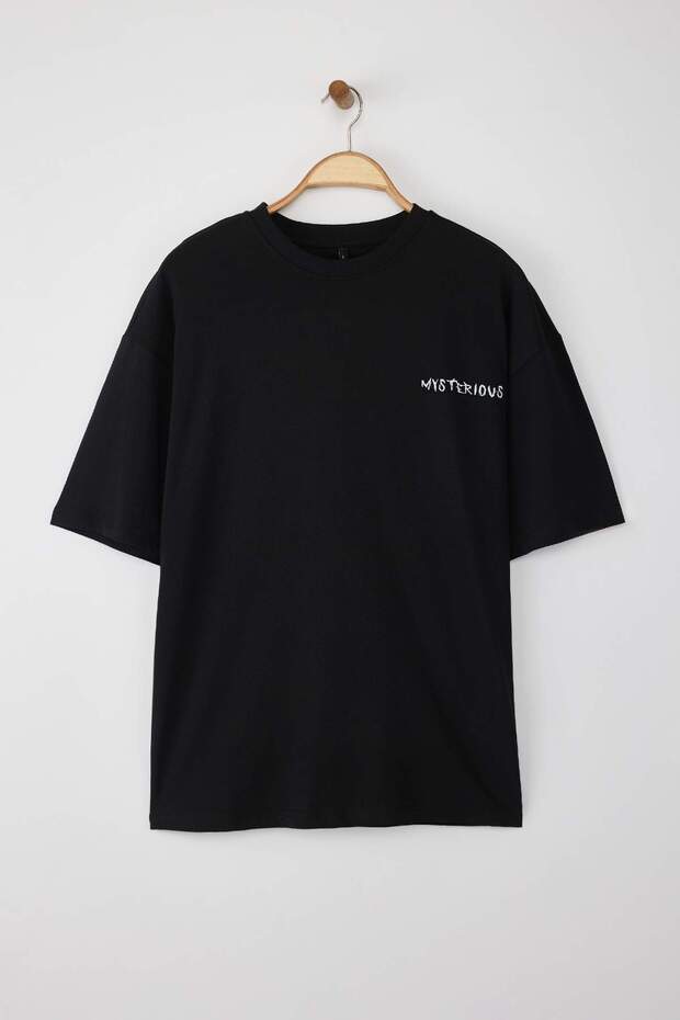 Siyah Oversize/Geniş Kesim %100 Pamuklu Sırt Baskılı T-Shirt TMNSS22TS0913 - 7