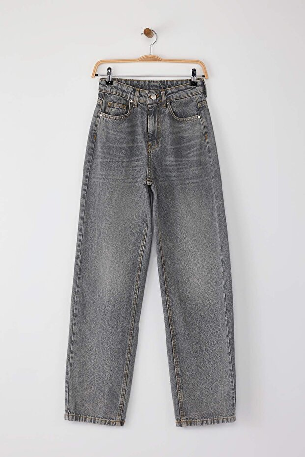 Szare jeansy z wysokim stanem i luźnymi nogawkami TWOAW25JE00130 - 5