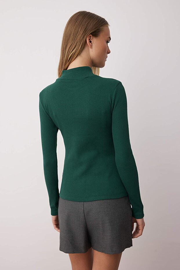 Zümrüt Fitted/Vücuda Oturan Dik Yaka Uzun Kol Fitilli Esnek Örme Bluz TWOAW21BZ0423 - 4
