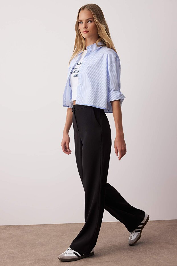 Siyah Wide Leg/Geniş Paça Bootcut Dokuma Kumaş Pantolon TWOAW21PL0332 - 2