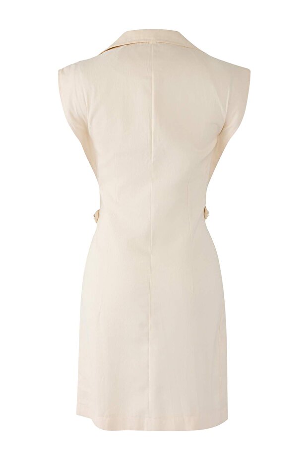 Ekru Düğme Detaylı Gabardin Mini Dokuma Gömlek Elbise TWOSS22EL2970 - 8
