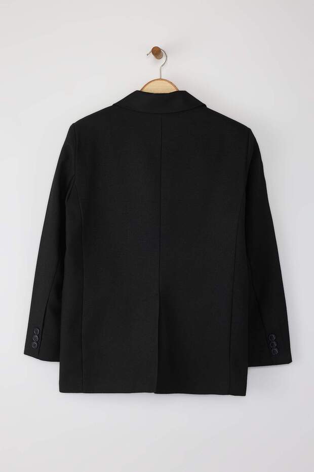 Wardrobe Essentials Siyah İnce Kaşe Özel Koleksiyon Rahat Kalıp Blazer Ceket | TWOAW26BC00005 - 6