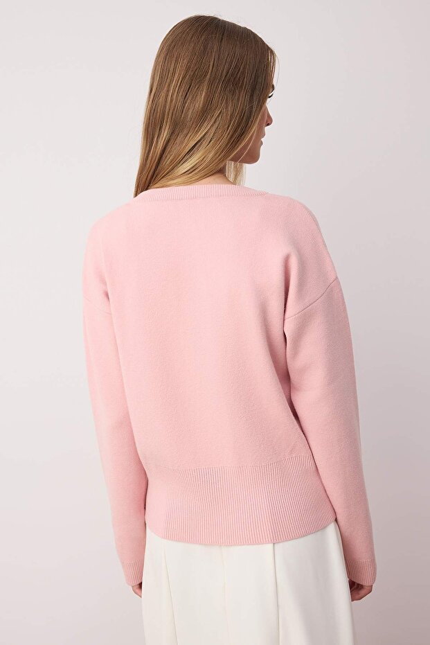 Różowy, 2-pak, zestaw: sweter kardigan-bluzka z włóczki premium/specjalnej z okrągłym dekoltem TWOAW26HI00124 - 5