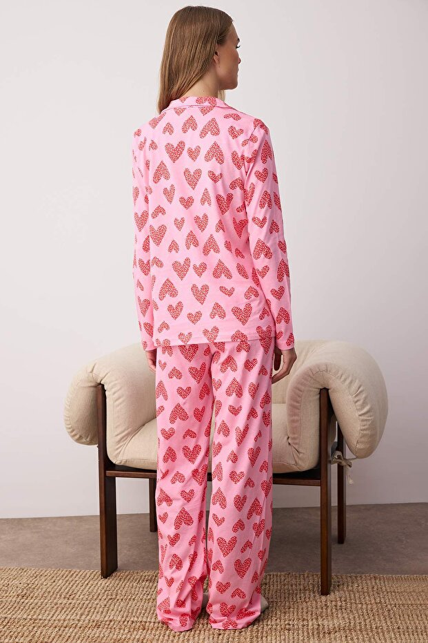 Pembe %100 Pamuklu Leopar Kalpli Örme Pijama Takımı THMAW25PT00142 - 4