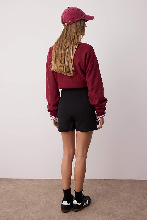 Black Binding and Eyelet Detailed Woven Shorts Skirt TWOAW21SR0038 - 4