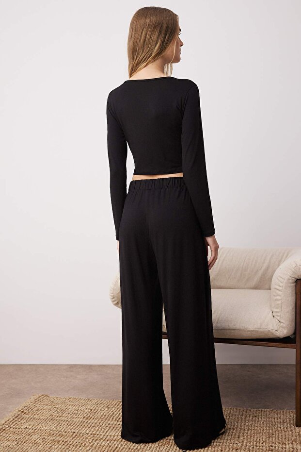 Siyah Viskon Örme Pijama Takımı TWOAW21AU0034 - 4