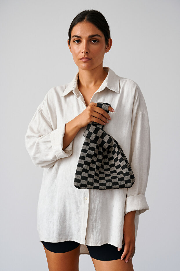 Трикотажна сумка з картатим візерунком - 1