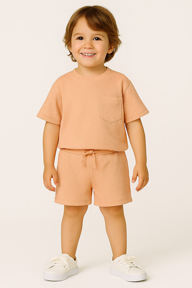 New Season Seersucker Wide Pattern Unisex Double Set with Shorts