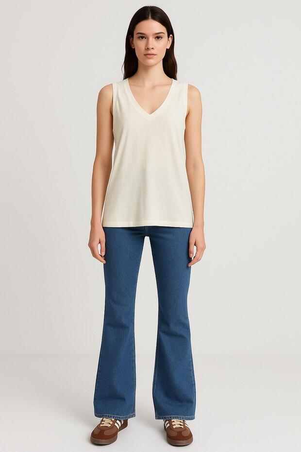 A-Line Front and Back V-Neck Thick Strap Cotton Basic Tank Top - 1